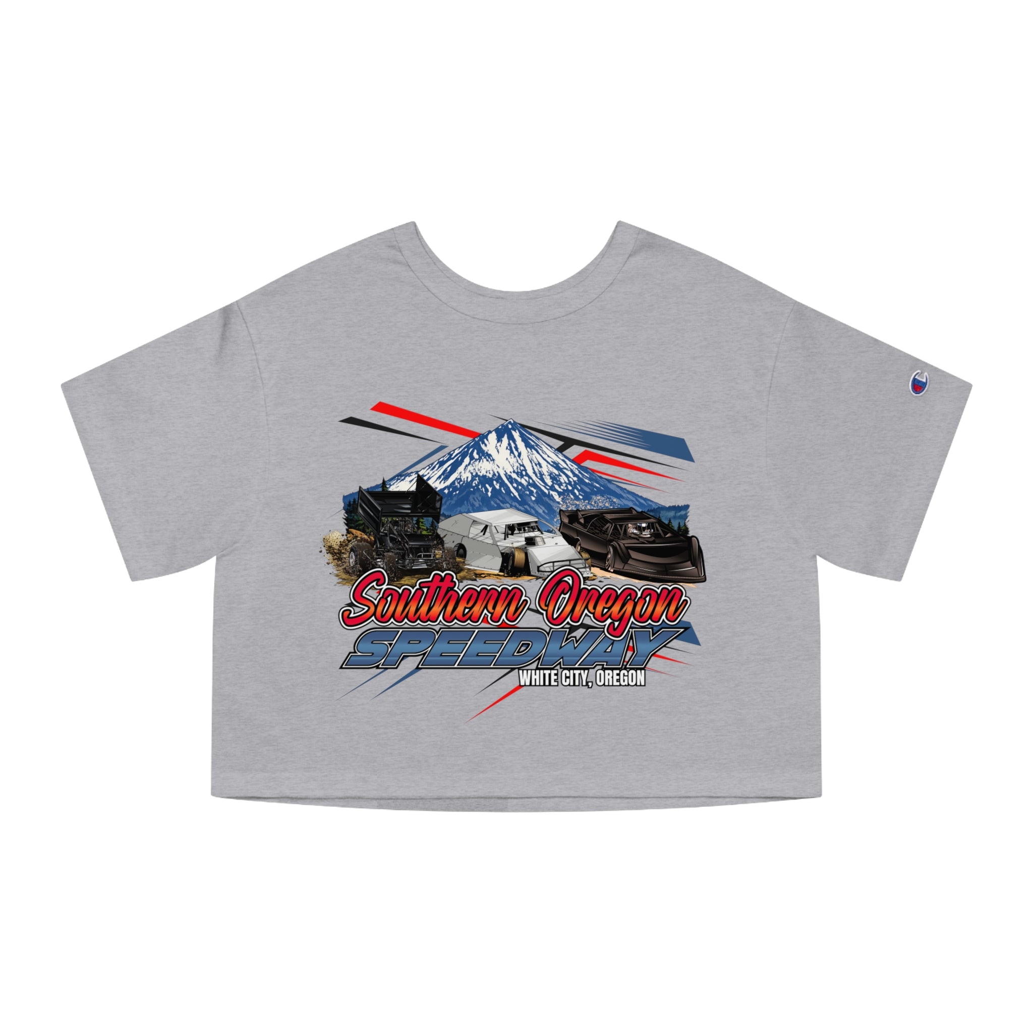 Southern Oregon Speedway Cropped T-Shirt — Mount McLaughlin retro Graphic