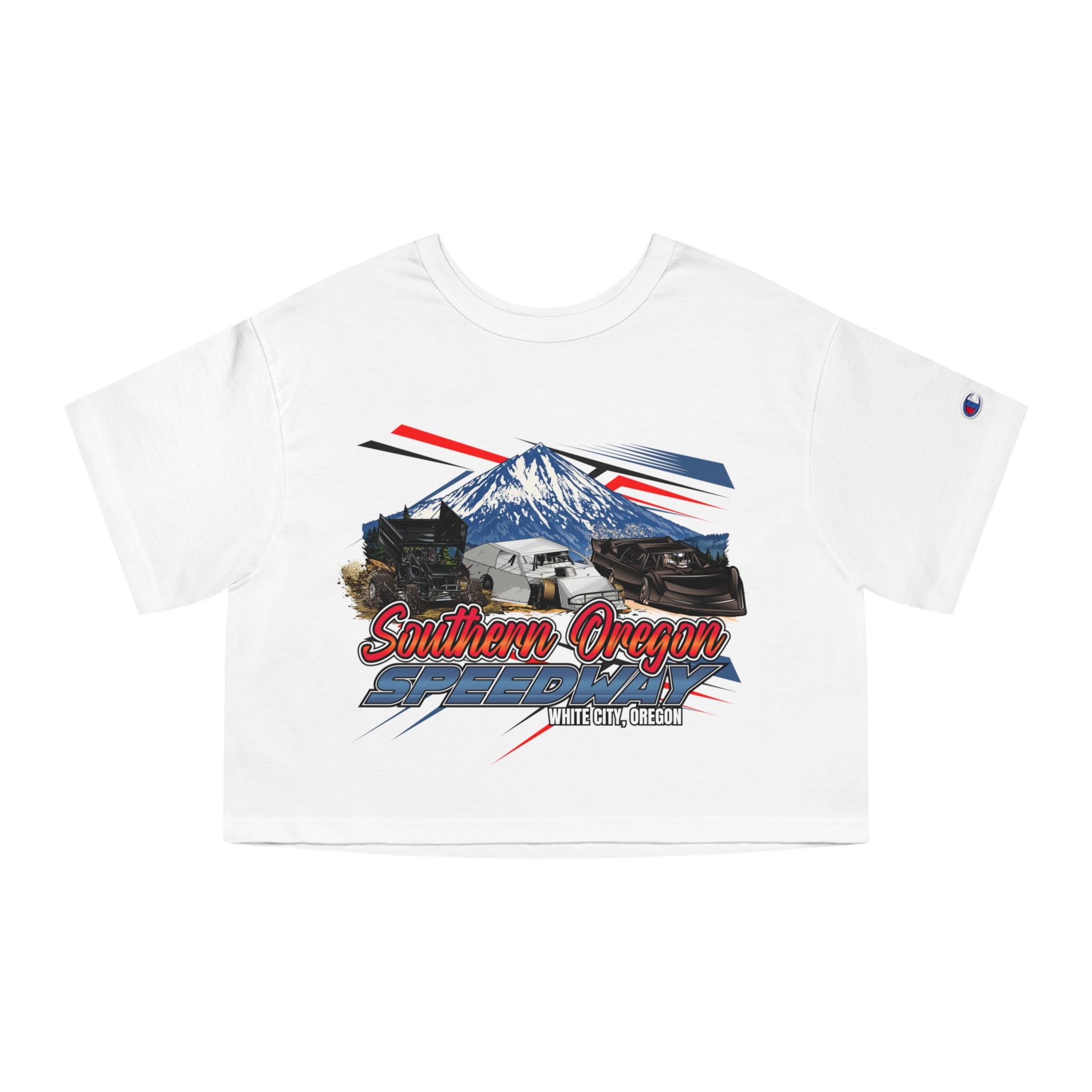 Southern Oregon Speedway Cropped T-Shirt — Mount McLaughlin retro Graphic
