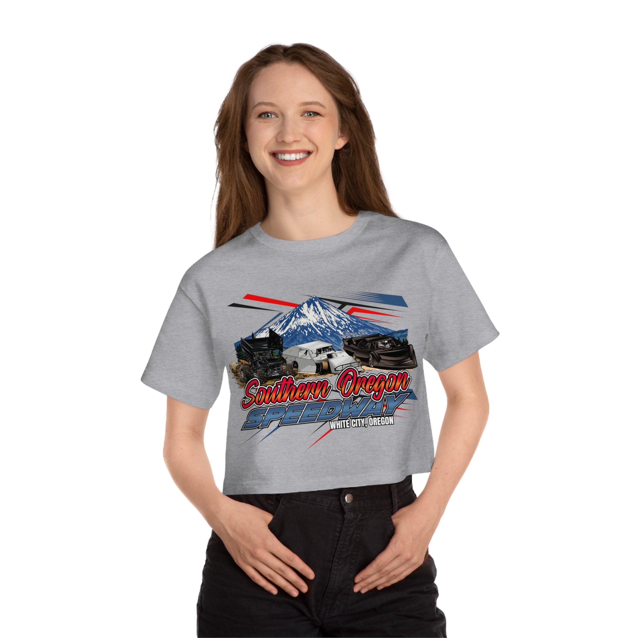 Southern Oregon Speedway Cropped T-Shirt — Mount McLaughlin retro Graphic