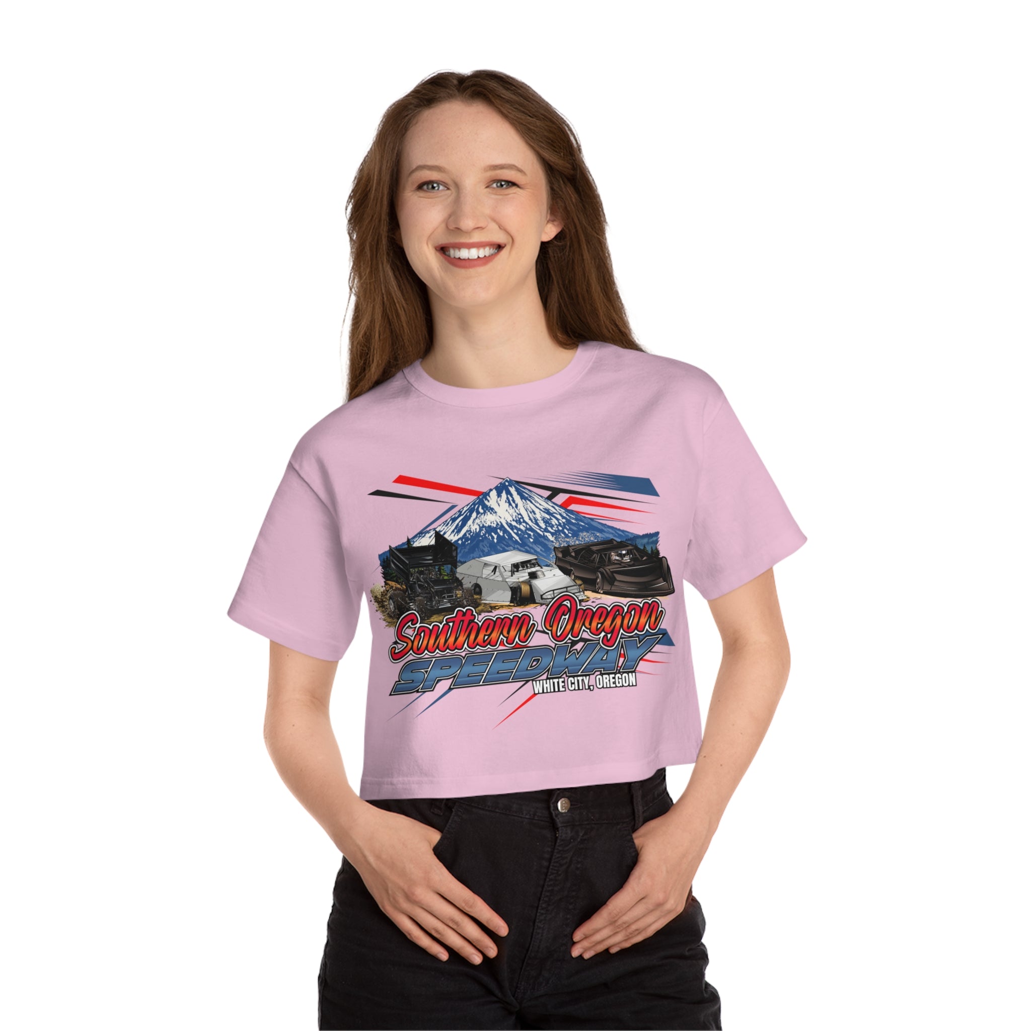 Southern Oregon Speedway Cropped T-Shirt — Mount McLaughlin retro Graphic