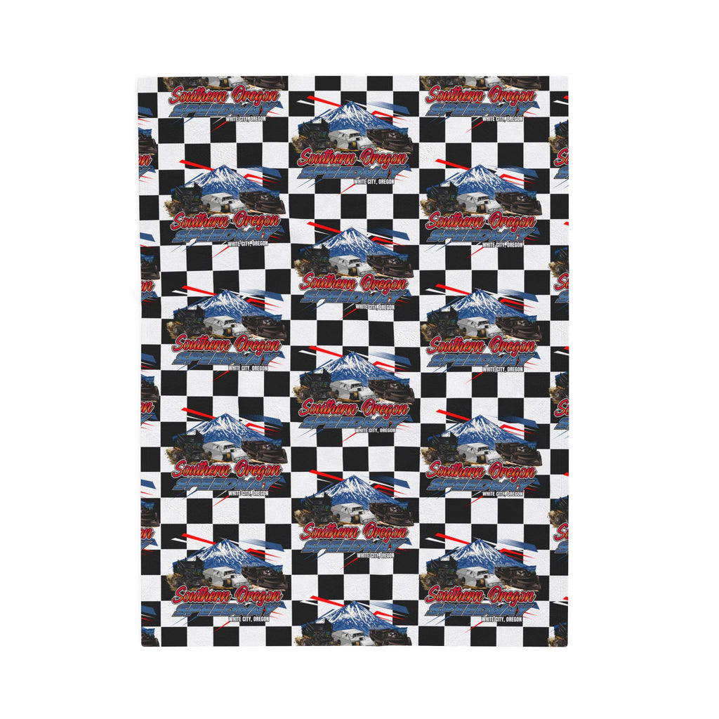 Southern Oregon Speedway Velveteen Plush Blanket — American Flag Eagle Racing Checkered Throw