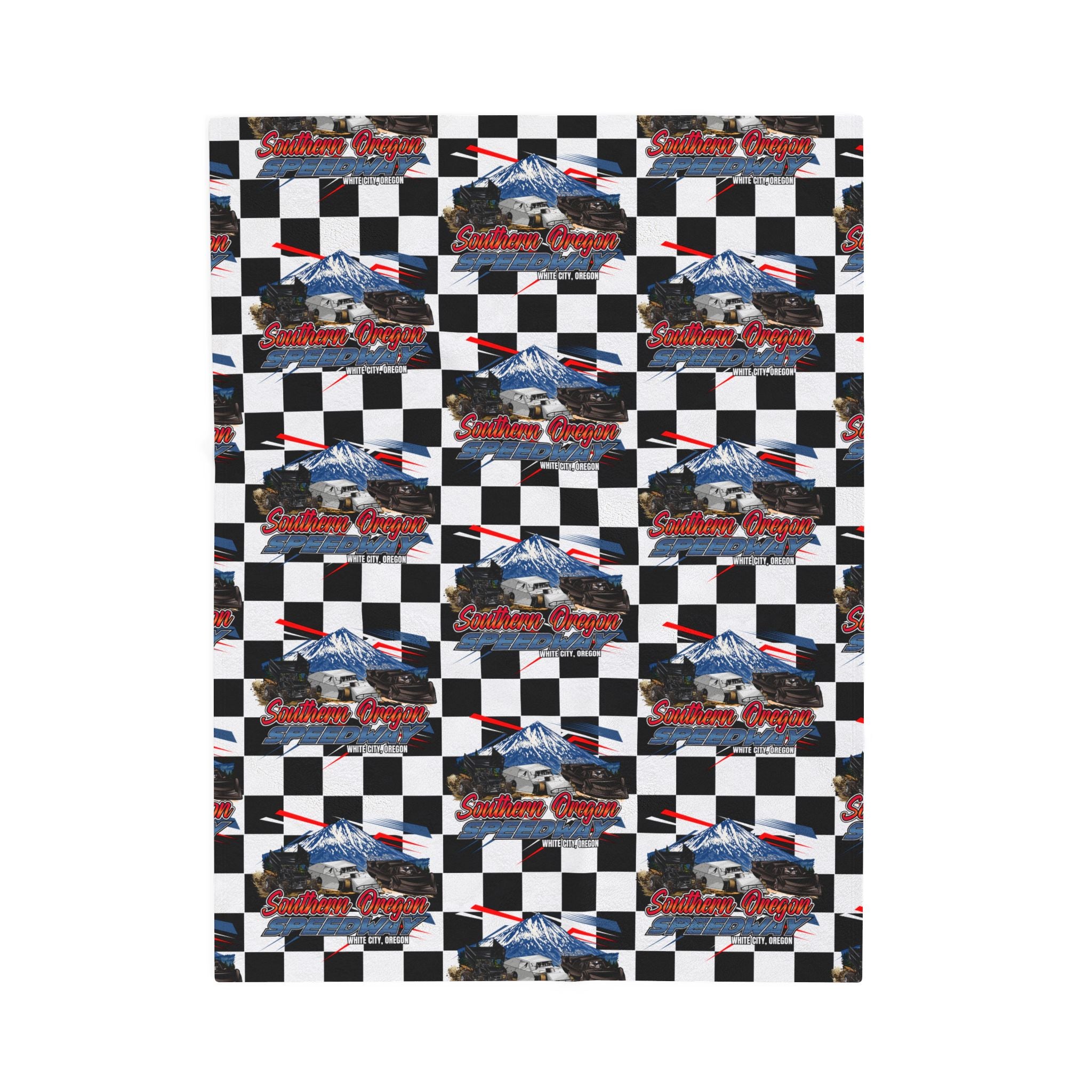 Southern Oregon Speedway Velveteen Plush Blanket — American Flag Eagle Racing Checkered Throw