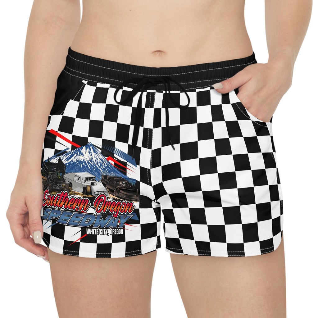 Checkered Southern Oregon Speedway Graphic Women's Casual Shorts — White City OR