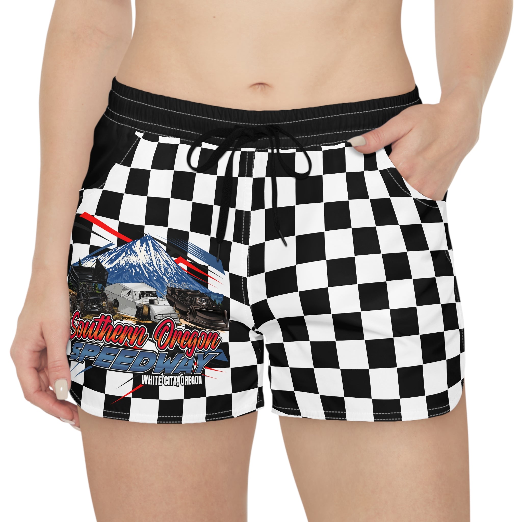 Checkered Southern Oregon Speedway Graphic Women's Casual Shorts — White City OR