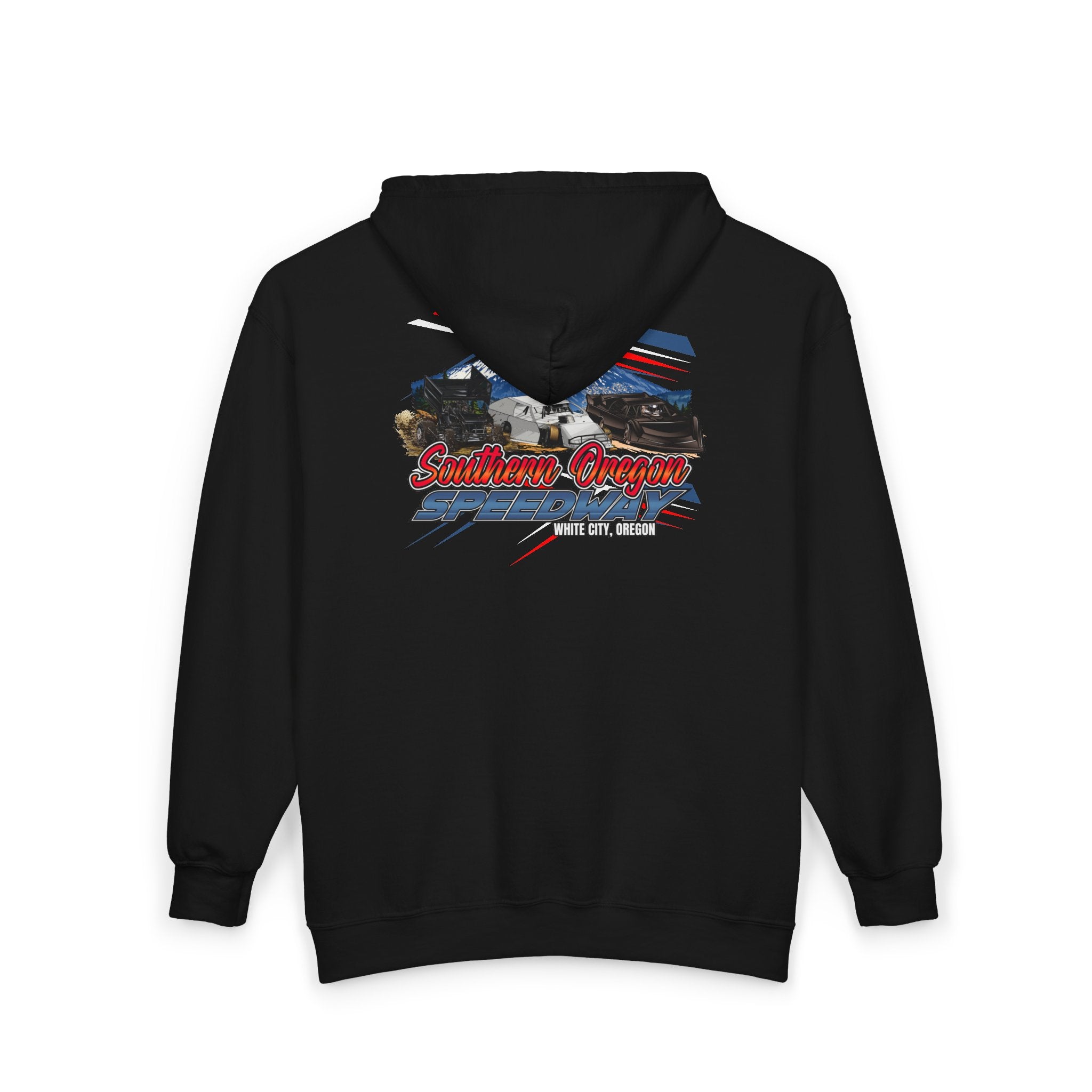 Southern Oregon Speedway Mountain Zip Hoodie — Medford, Oregon Vintage Graphic