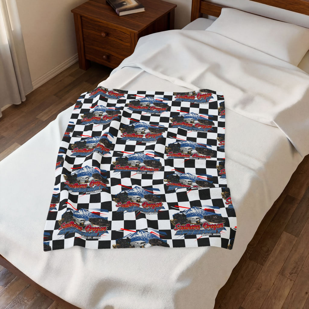 Southern Oregon Speedway Velveteen Plush Blanket — American Flag Eagle Racing Checkered Throw