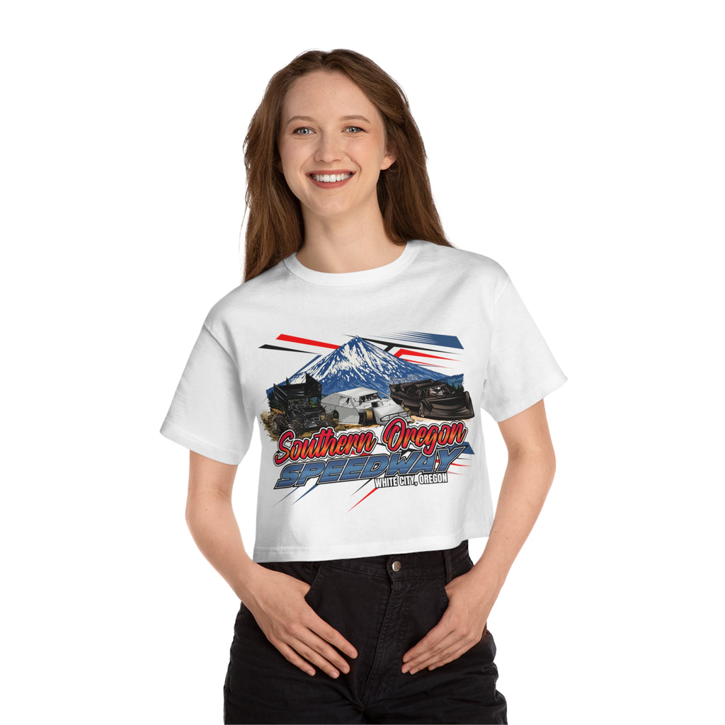 Southern Oregon Speedway Cropped T-Shirt — Mount McLaughlin retro Graphic