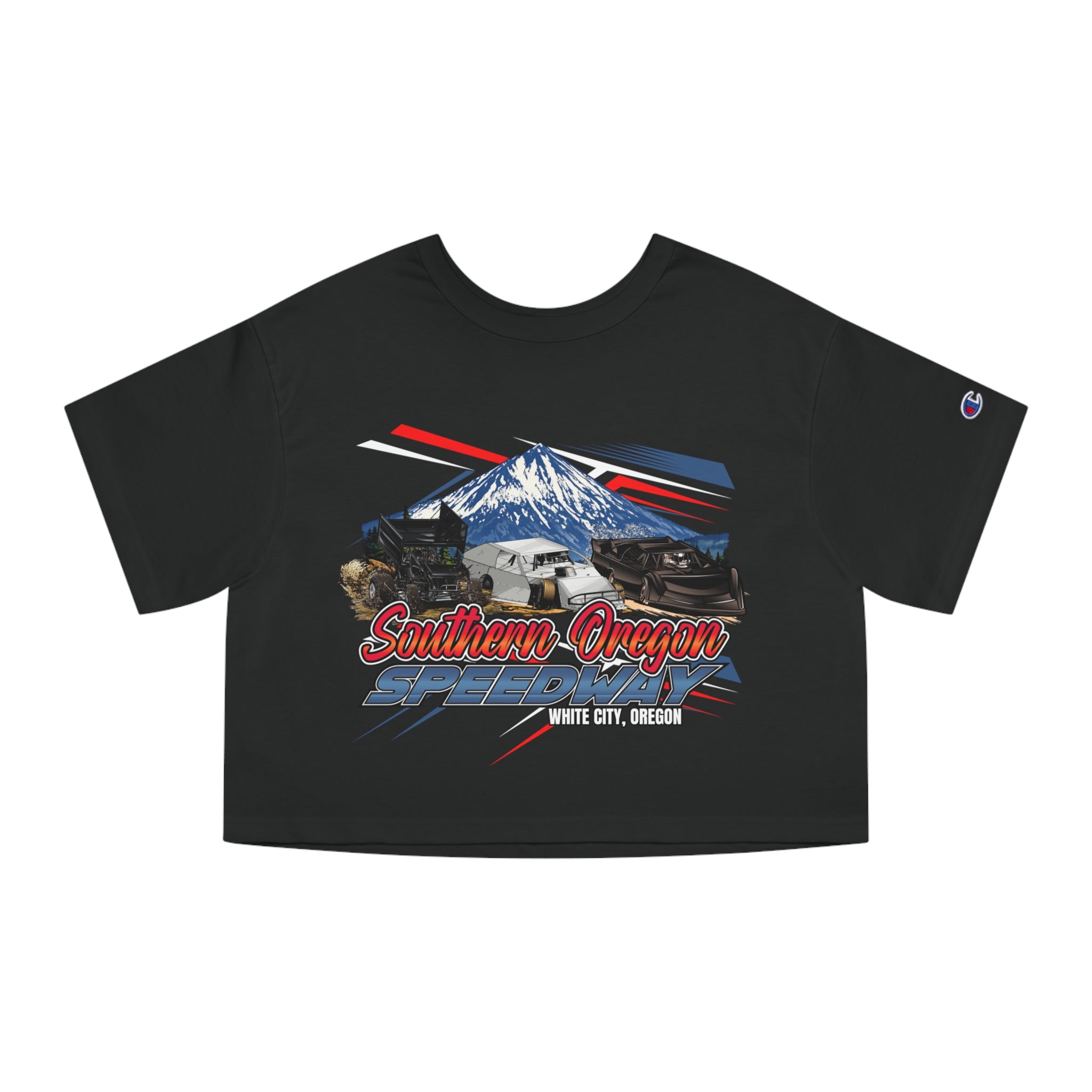 Southern Oregon Speedway Cropped T-Shirt — Mount McLaughlin retro Graphic