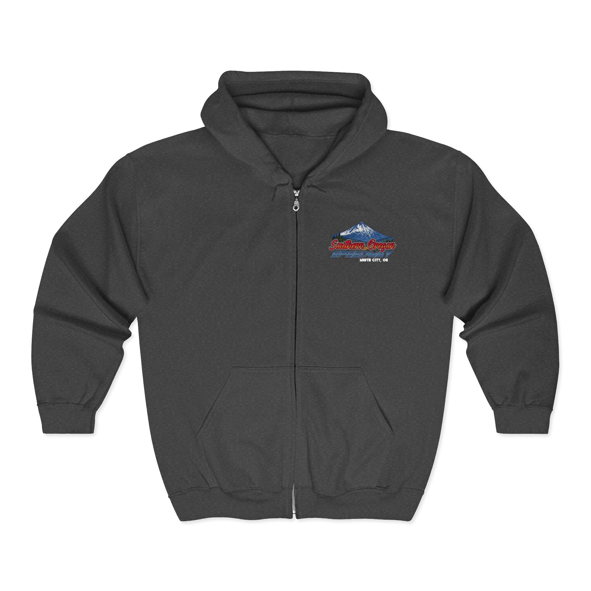 Southern Oregon Speedway Mountain Zip Hoodie — Medford, Oregon Vintage Graphic