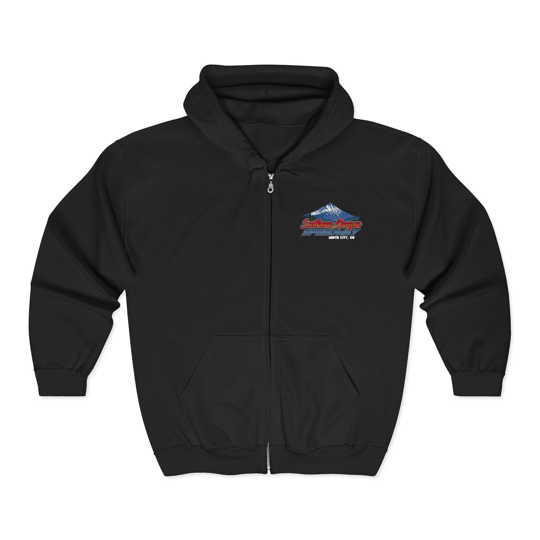 Southern Oregon Speedway Mountain Zip Hoodie — Medford, Oregon Vintage Graphic
