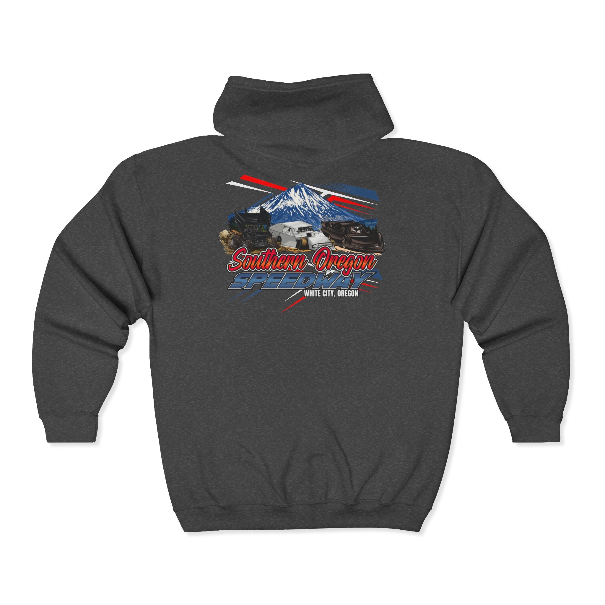 Southern Oregon Speedway Mountain Zip Hoodie — Medford, Oregon Vintage Graphic