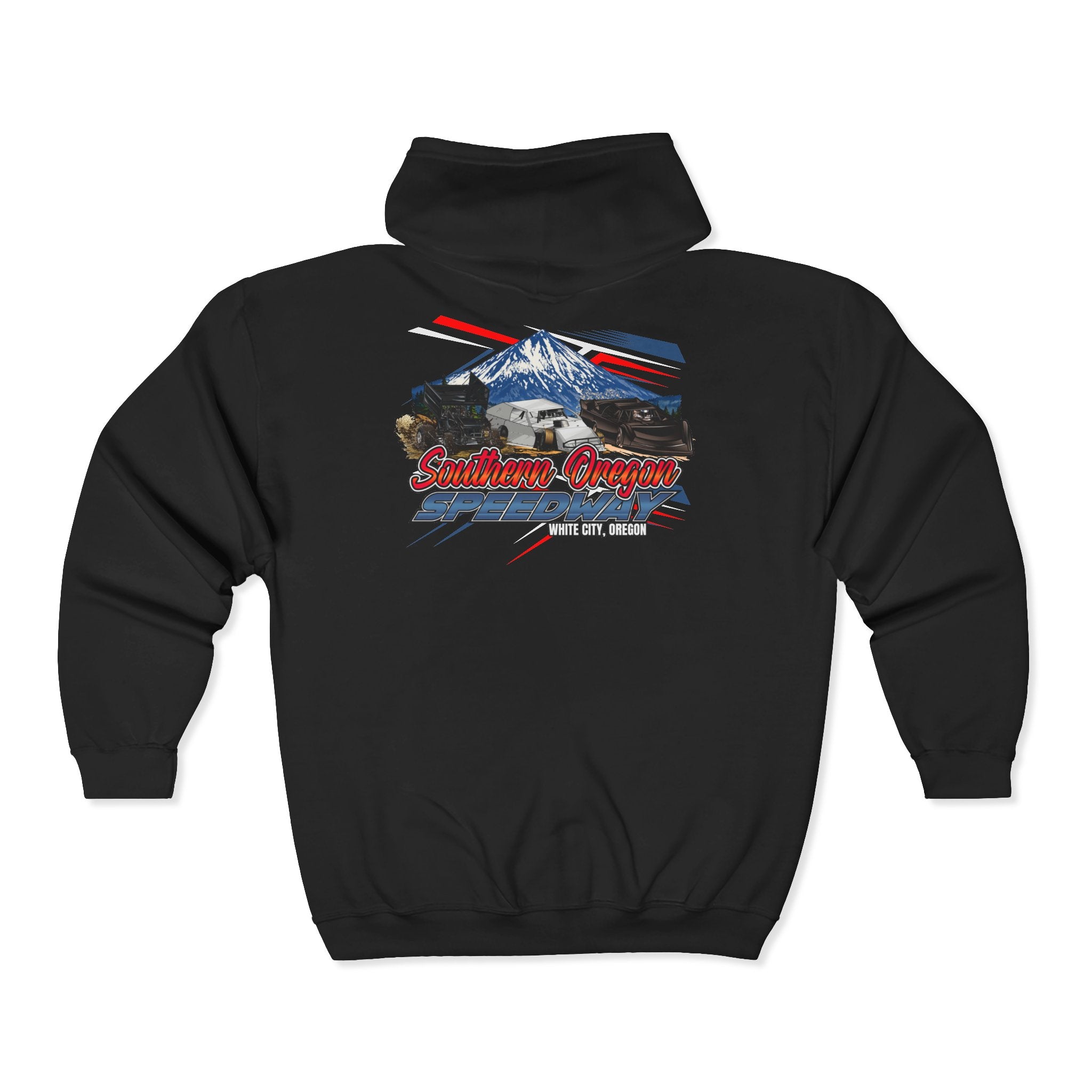 Southern Oregon Speedway Mountain Zip Hoodie — Medford, Oregon Vintage Graphic