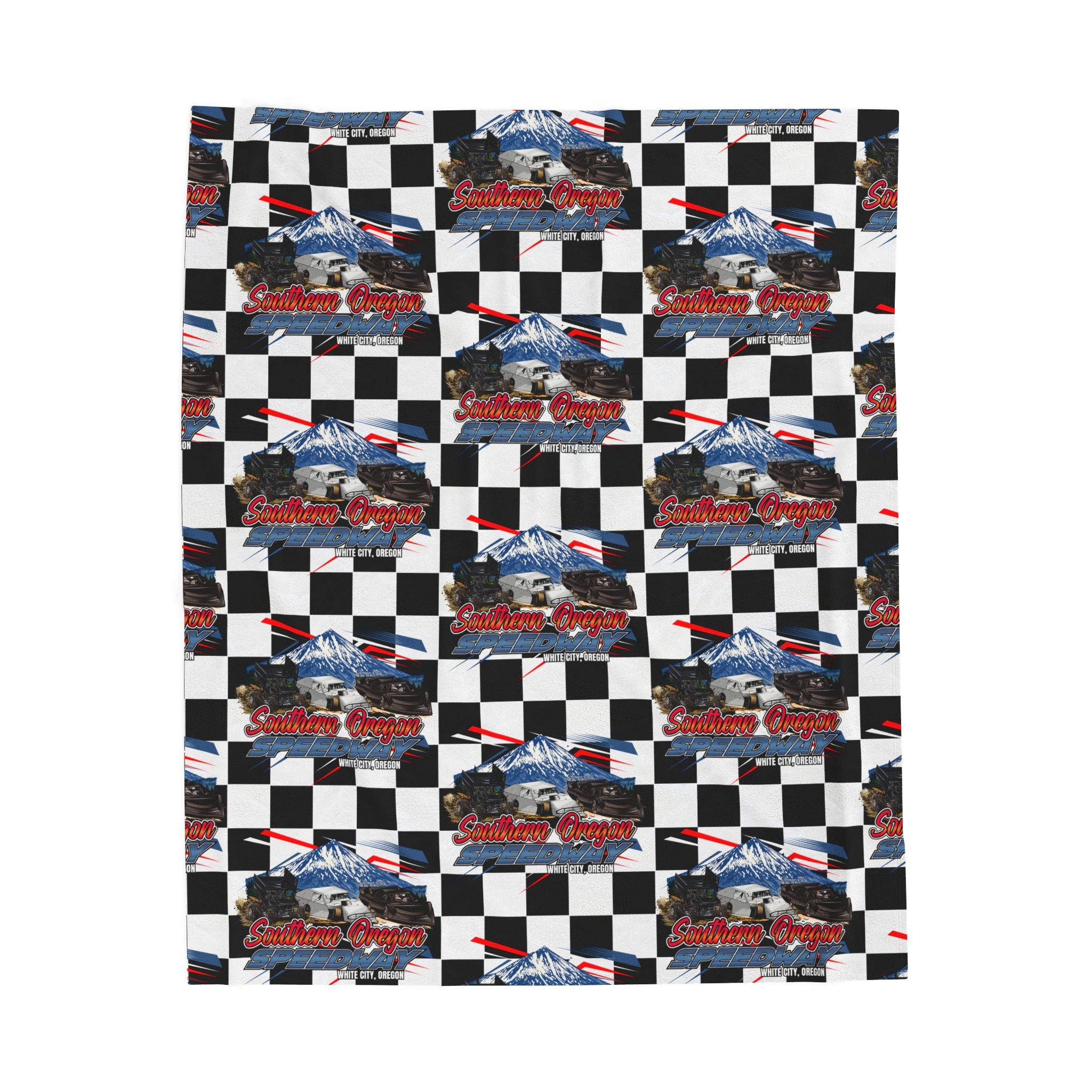 Southern Oregon Speedway Velveteen Plush Blanket — American Flag Eagle Racing Checkered Throw