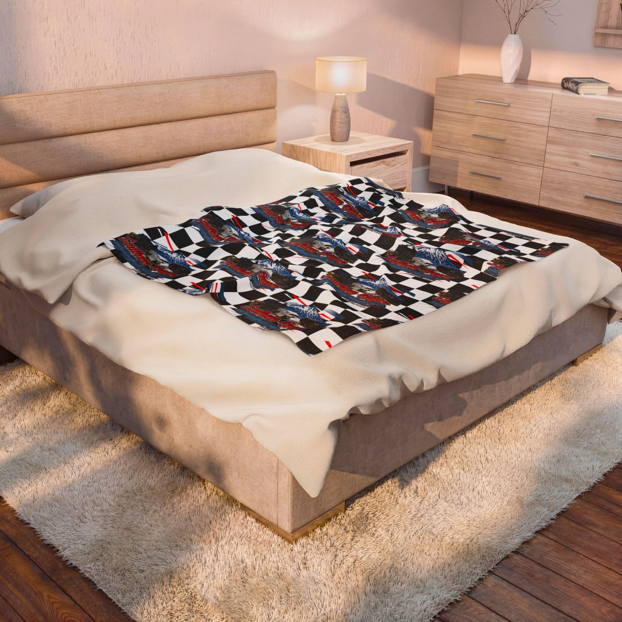 Southern Oregon Speedway Velveteen Plush Blanket — American Flag Eagle Racing Checkered Throw