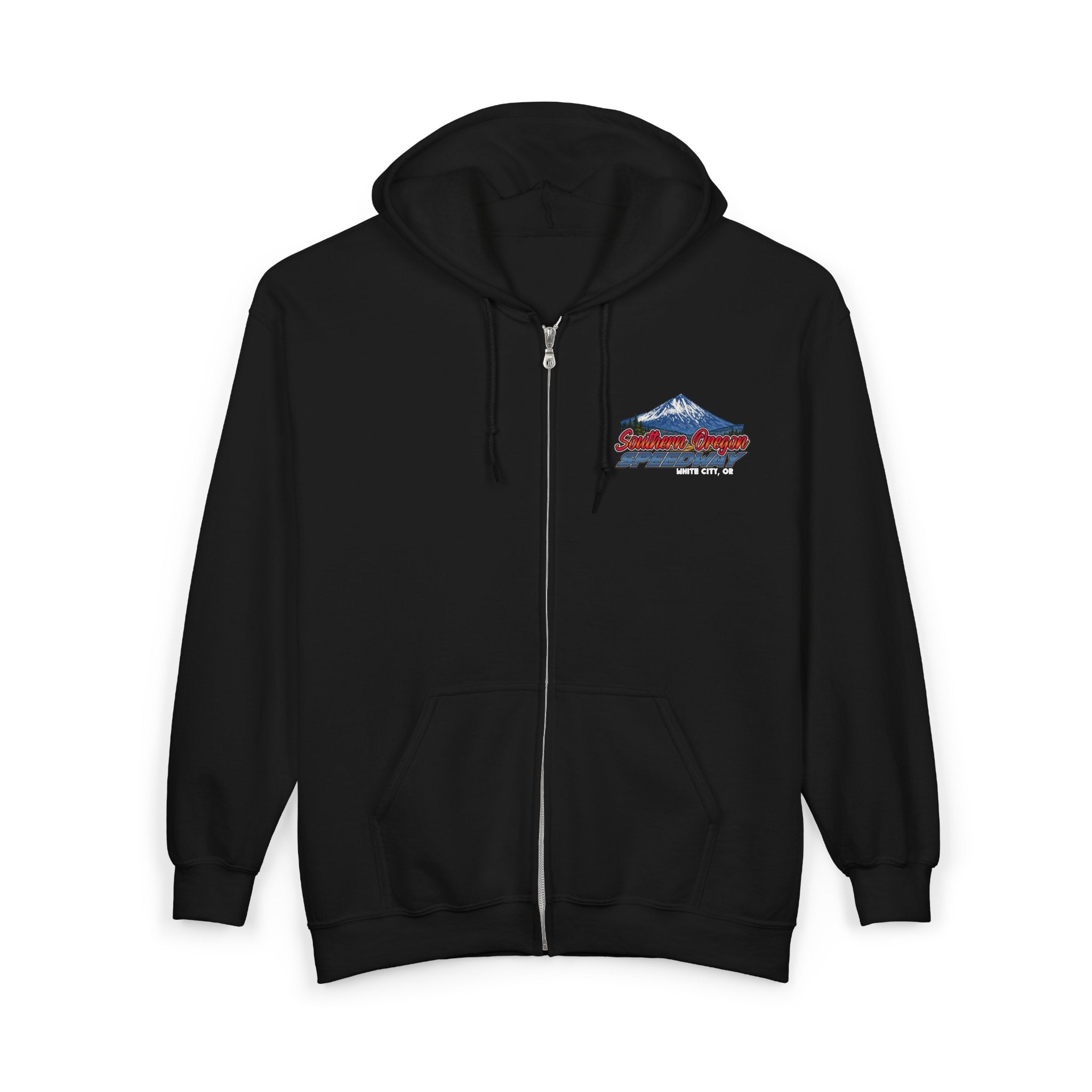 Southern Oregon Speedway Mountain Zip Hoodie — Medford, Oregon Vintage Graphic